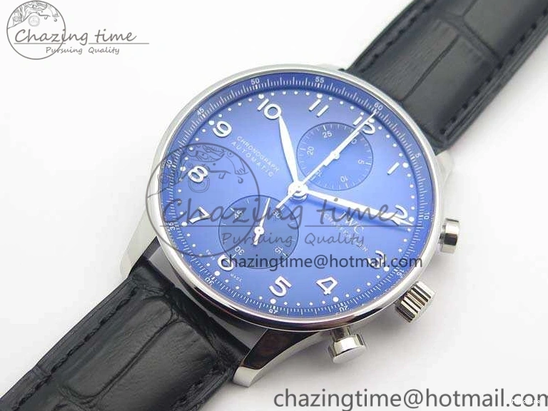 MIROTIME 0524 MoistureWicking Portuguese IW371491 ZF 1:1 Best Edition SS Blue Dial On Leather Strap A79350 (Slim Movement) V 7221